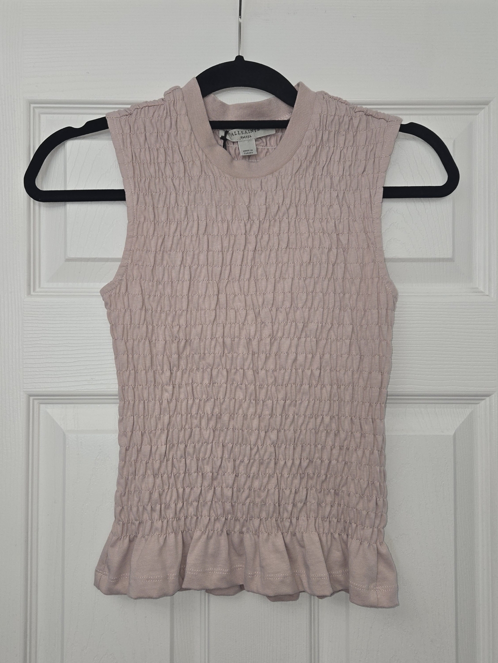 NWT ALLSAINTS Ode Tank Dusty Pink Smocked Peplum Top Small | Organic Cotton
